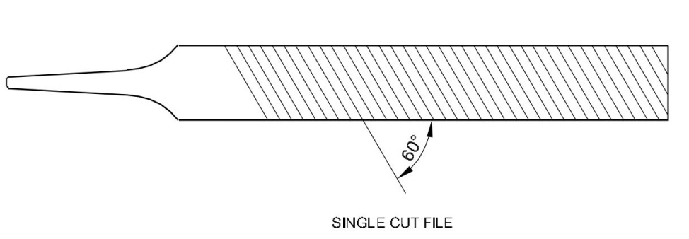 The angle between the teeth and the centre line in single cut file is